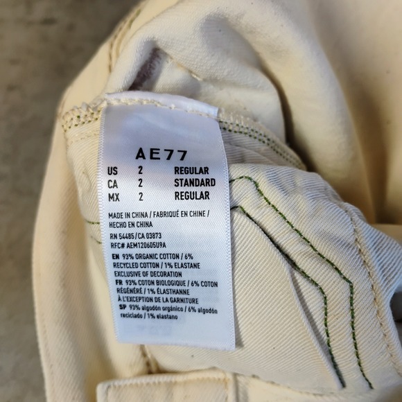 AE77 Jeans Womens 2 Beige Stovepipe Selvedge High Rise Wide Leg Organic Cotton - Picture 11 of 15